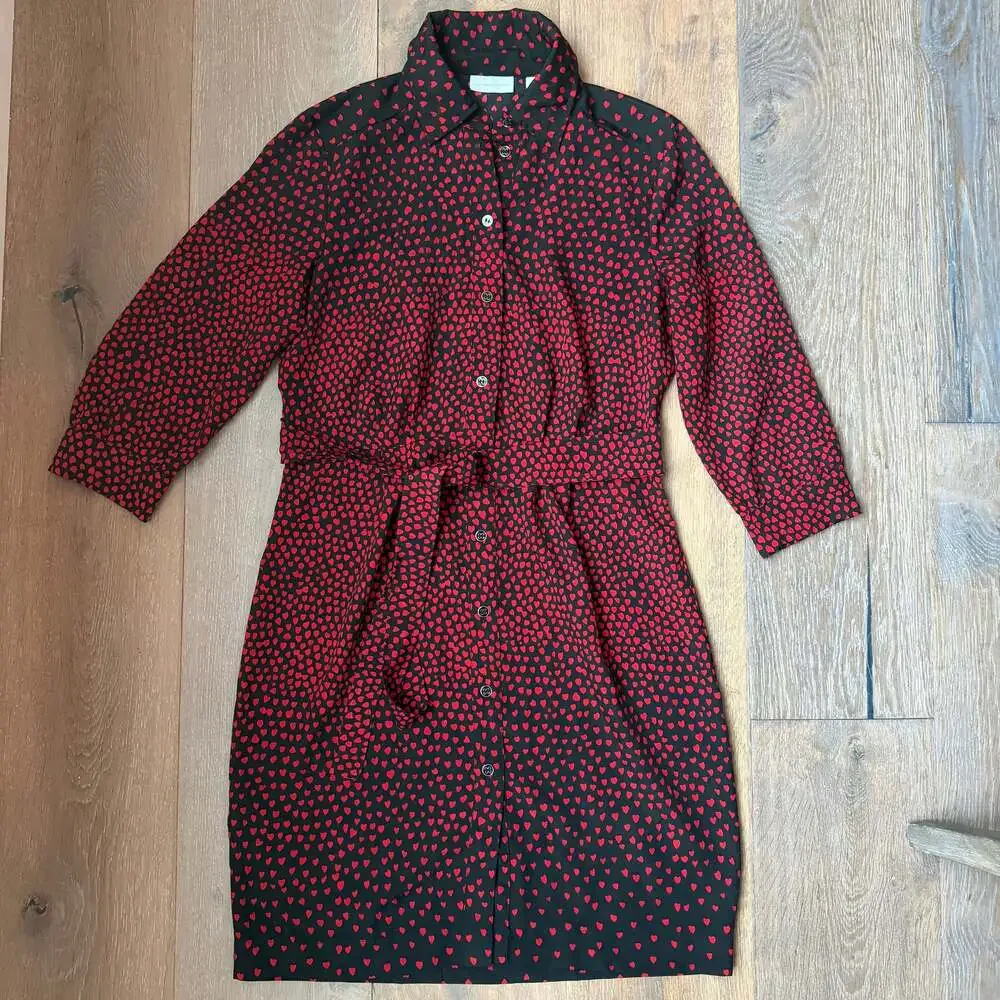 New York & Co Black Shirt Dress Red Hearts, 3/4 Sleeve, & Belt Valentine’s ~ Sm - Picture 1 of 7